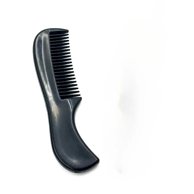 A black portable mini pocket beard comb used for facial hair styling.