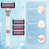 A set of three purple and silver electric shavers, including an underarm shaver, an arm/limb shaver, and a bikini line shaver