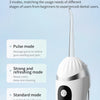 A white portable oral irrigator device showing three cleaning modes: Pulse, Strong and refreshing, and Standard.