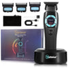 A black electric shaver with magnetic levitation technology and accessories displayed on a box.