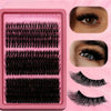 A pink cosmetic case displaying various DIY eyelashes with different lengths and clusters.