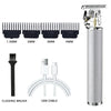 A set of professional hair clipper guards with various sizes and a USB cable for trimming.