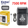 A black Kemei KM-T366 electric beard shaver and trimmer with a detachable shaving head and charging cable.