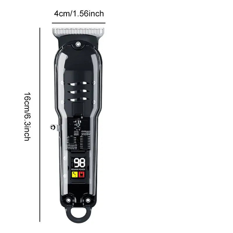 A black professional cordless hair clipper and beard trimmer with a guard attachment.