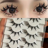 A set of five pairs of anime-inspired dramatic false eyelashes displayed on a clear plastic sheet.