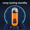 An orange professional USB nose hair trimmer is displayed against a dark background with a glowing blue circular outline.