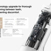 Close-up view of an electric oral irrigator device with various cleaning modes and components.