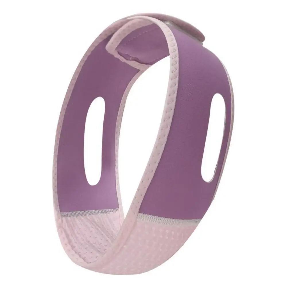 A purple adjustable face slimming strap designed for jawline contouring.