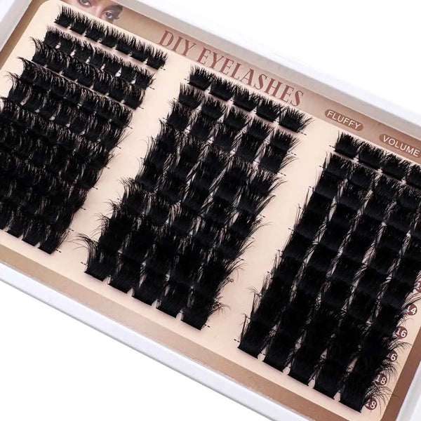A box of DIY eyelash clusters featuring fluffy and volume styles for eye makeup.