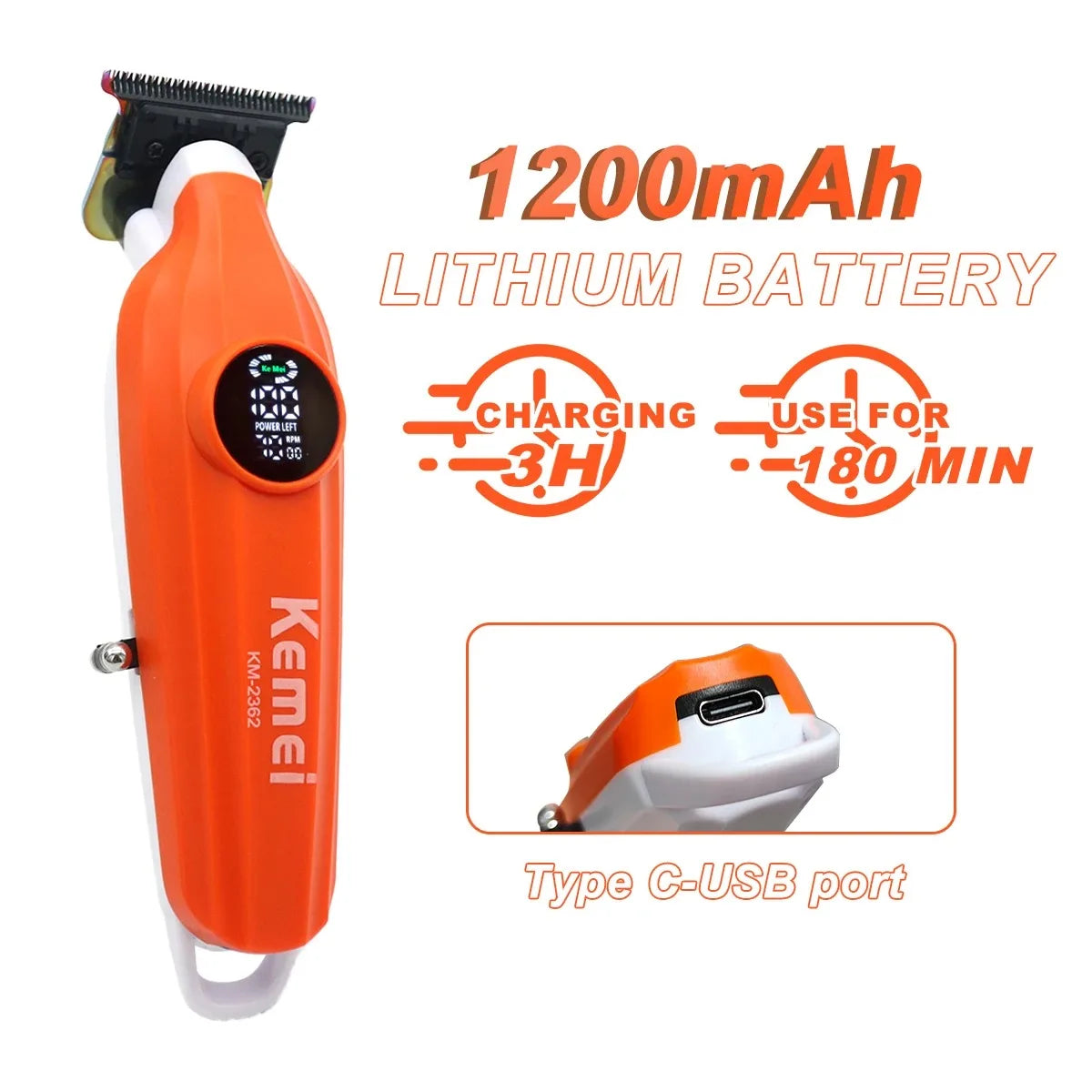 Orange Kemi 1200mAh Lithium-Akku für Haartrimmer mit Type-C USB-Anschluss