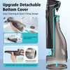 A black portable oral irrigator device with a detachable bottom cover and removable water tank is shown.