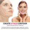 A woman applying a pink V-line facial contouring mask to her face, demonstrating its use for lifting and firming.