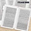 Feuille de livre de cils présentant divers styles et longueurs pour extensions de cils individuels DIY.