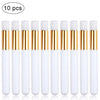 A set of ten white and gold eyelash extension cleaning brushes with nylon bristles.