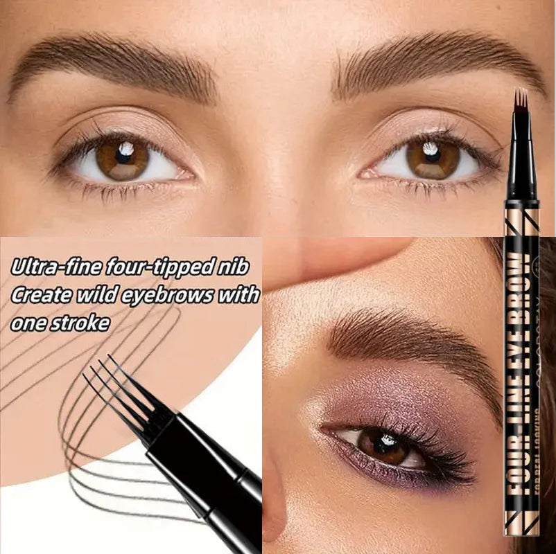 Close-up of an ultra-fine four-tipped eyebrow pencil set demonstrating how to create wild eyebrows with one stroke.