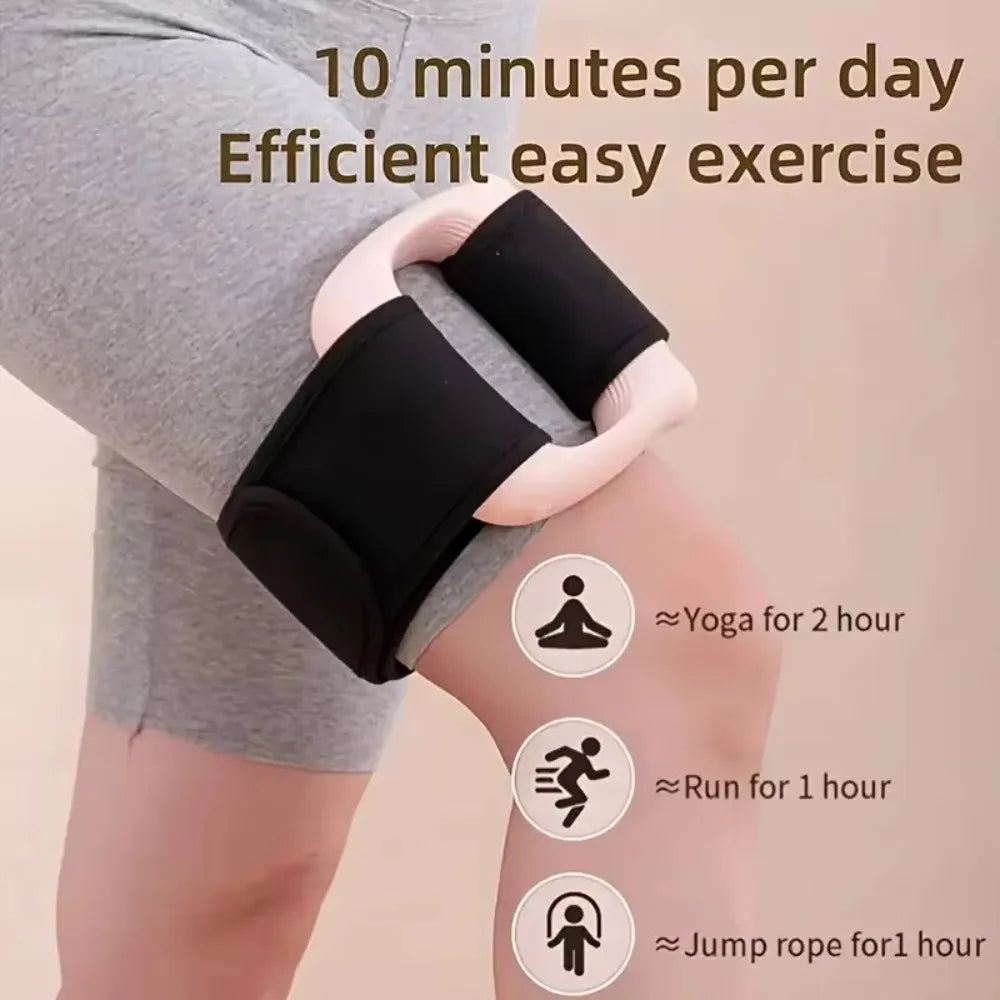 A person wearing gray athletic wear is holding a black massage belt, illustrating exercise benefits like yoga, running, and j