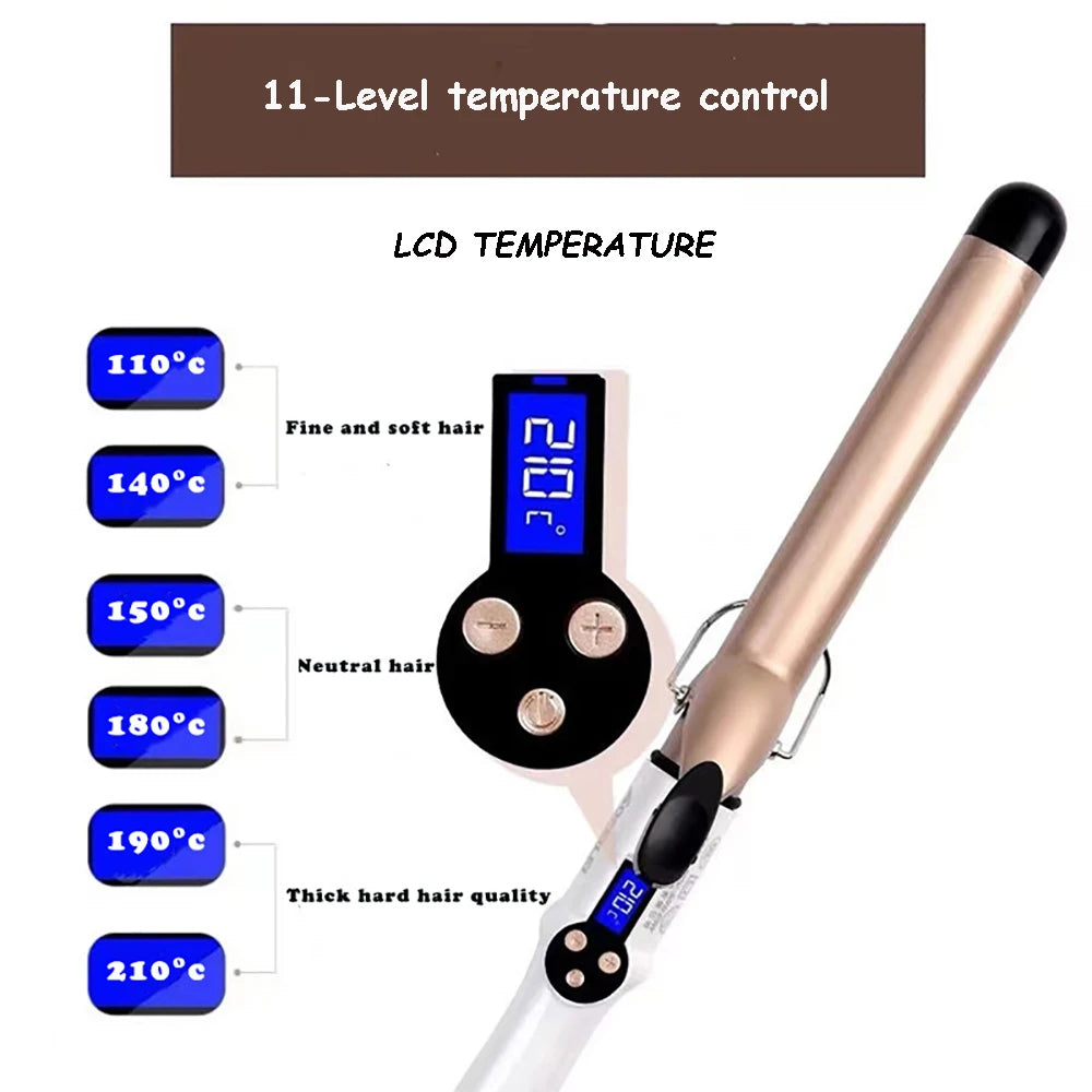 Professionliches Keramik-Haarstylinggerät mit 11stufiger Temperaturregelung auf LCD-Display.