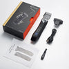 A box and accessories for a 2-in-1 Body Grooming Hair Trimmer and Epilator are displayed on a white surface.