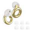A set of gold and white silicone earplugs for noise reduction