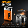 Orange edition portable electric beard shaver with a new shaver head and features like lightweight, waterproof, USB charging,