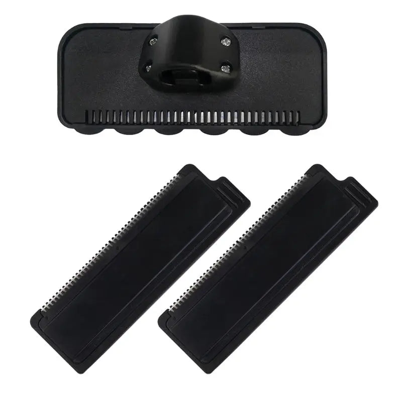 Black manual back hair shaver for body and head with a protective cover and two blades.