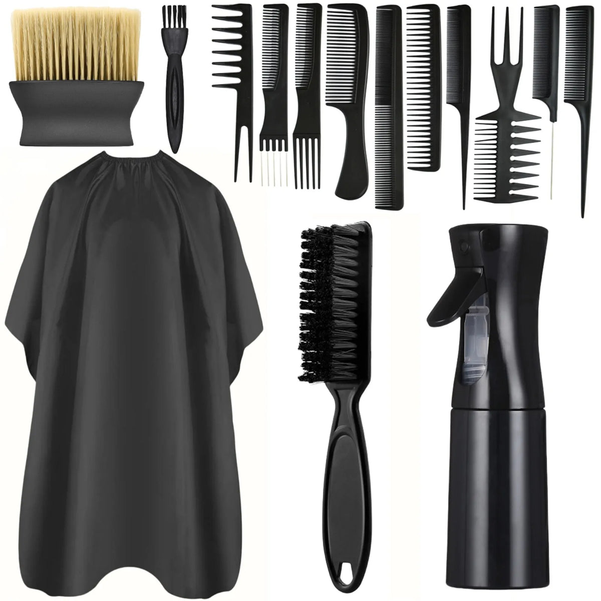 Un ensemble de tabliers et de peignes professionnels pour coiffure, noirs.