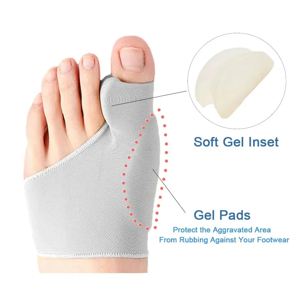 Gray orthopedic toe separator featuring a soft gel inset and gel pads to protect the aggravated area from rubbing