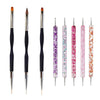 A set of precision nail art brushes with various tips and colors for gel and acrylic polish.