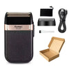 A black rechargeable beard and hair trimmer with various attachments and a box shown for sale.