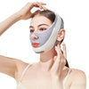 A woman is applying a V-Line face sculpting and slimming strap to her face.