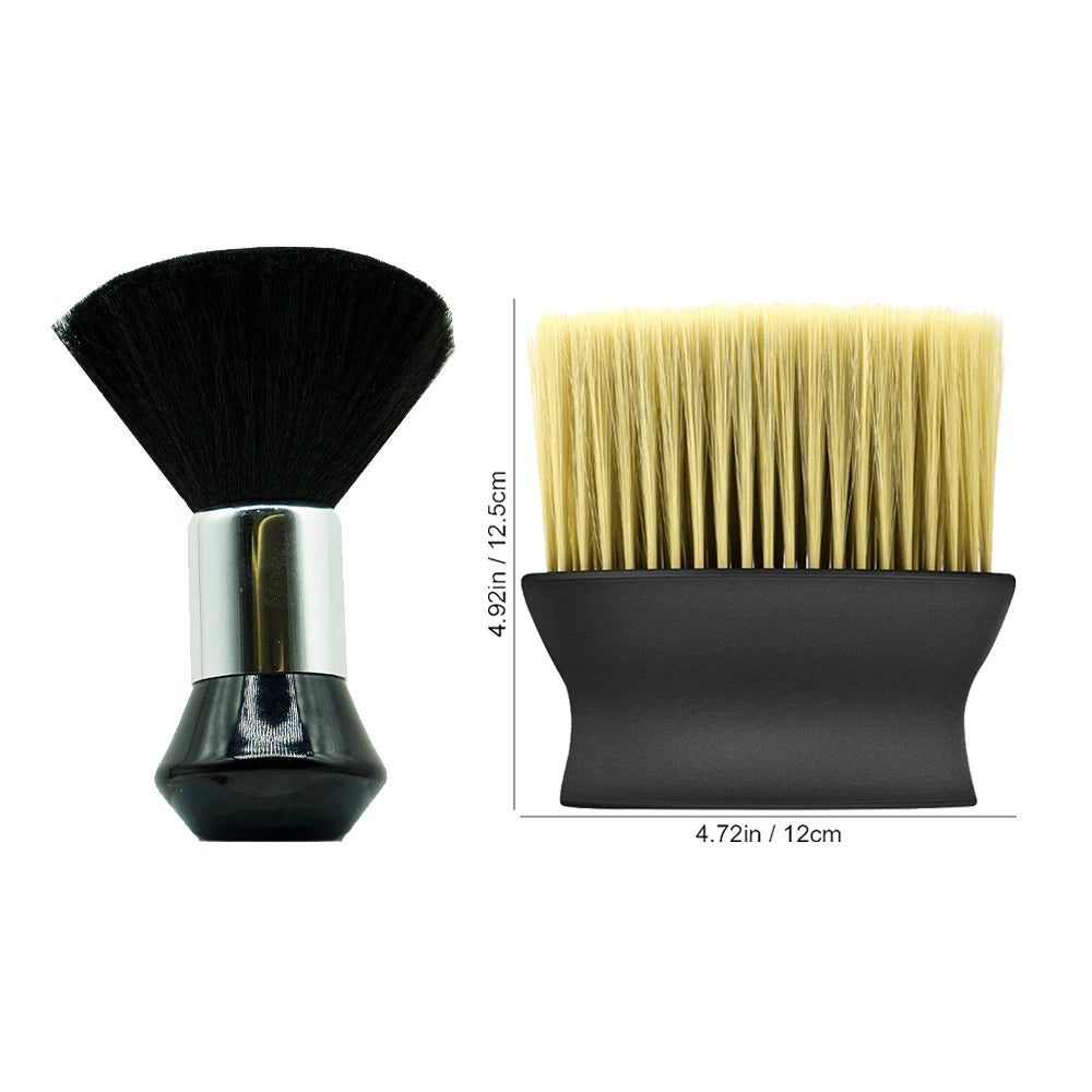 A black duster brush with a yellow bristle brush shown next to its base.