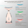 A multi-functional beauty device with memory featuring blue, green, and red modes for vibration and magnetic heat therapy.