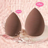 Before and after comparison of a makeup brush set showing a transition from a rough texture to a smooth finish.