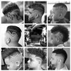A collage showing various styles of men's haircuts and beard grooming using a professional cordless hair clipper trimmer set.