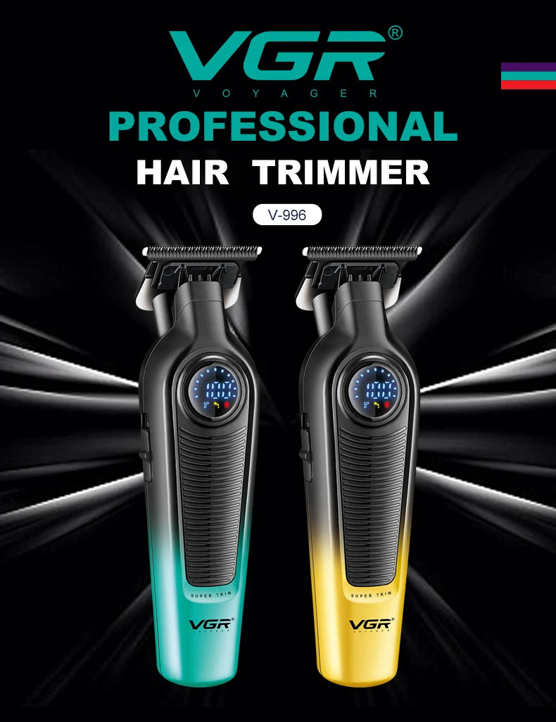 VGR Voyager professioneller Haartrimmer in schwarz und goldfarben gegen dunklen Hintergrund.