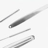 A set of three stainless steel anti-slip handles for scraping the tongue.
