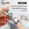 A hand holds a heavy duty stainless steel nail clipper, demonstrating its use for easy nail trimming.
