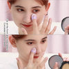 A woman demonstrates how to use a makeup sponge puff for applying concealer on the nose and front area of the face.