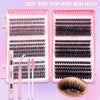 A set of DIY eyelash extensions in various lengths and curl types displayed on pink packaging.