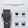 A black professional rechargeable beard and hair trimmer with various guard attachments.