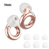 Ten sets of rose gold and white silicone earplugs for noise reduction