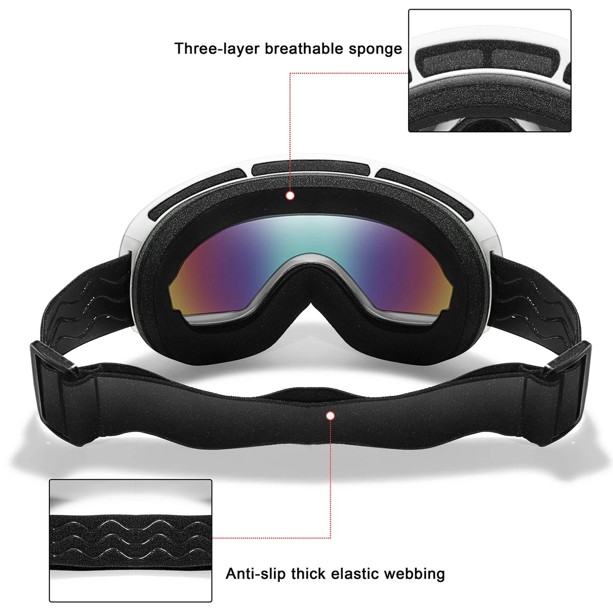 A black three-layer breathable sports goggle with an anti-slip elastic webbing strap.