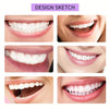 Bocetos de diseño que muestran varias etapas del blanqueamiento dental con un kit casero y luz UV.