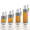 A set of five glass dropper bottles with various volumes, ranging from 1ml to 5ml, shown side by side.