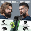 A product image showing a long hair comb and a short hair comb attachment for a cordless beard trimmer.