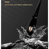 A black acoustic electric toothbrush is shown being used in a bathtub, with water splashing around the brush head.