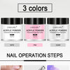 A set of crystal liquid acrylic nail extensions in white, pink, and clear colors shown on fingers.
