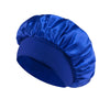 Königsblaues Satin-Haarbonnet mit gerafter Oberseite und breitem Rand.
