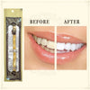 Before and after comparison showing the effect of a traditional wooden miswak toothbrush on teeth.