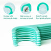 A close-up view of mint flavored dental floss picks made from safe food-grade polymer.